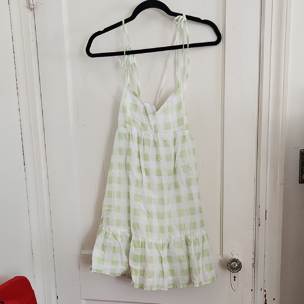 Forever 21 Green and White Checkered Mini Dress